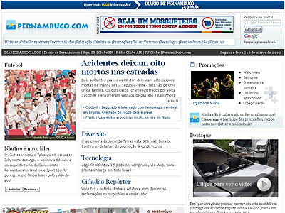 Imagem da página inicial do Pernambuco.com